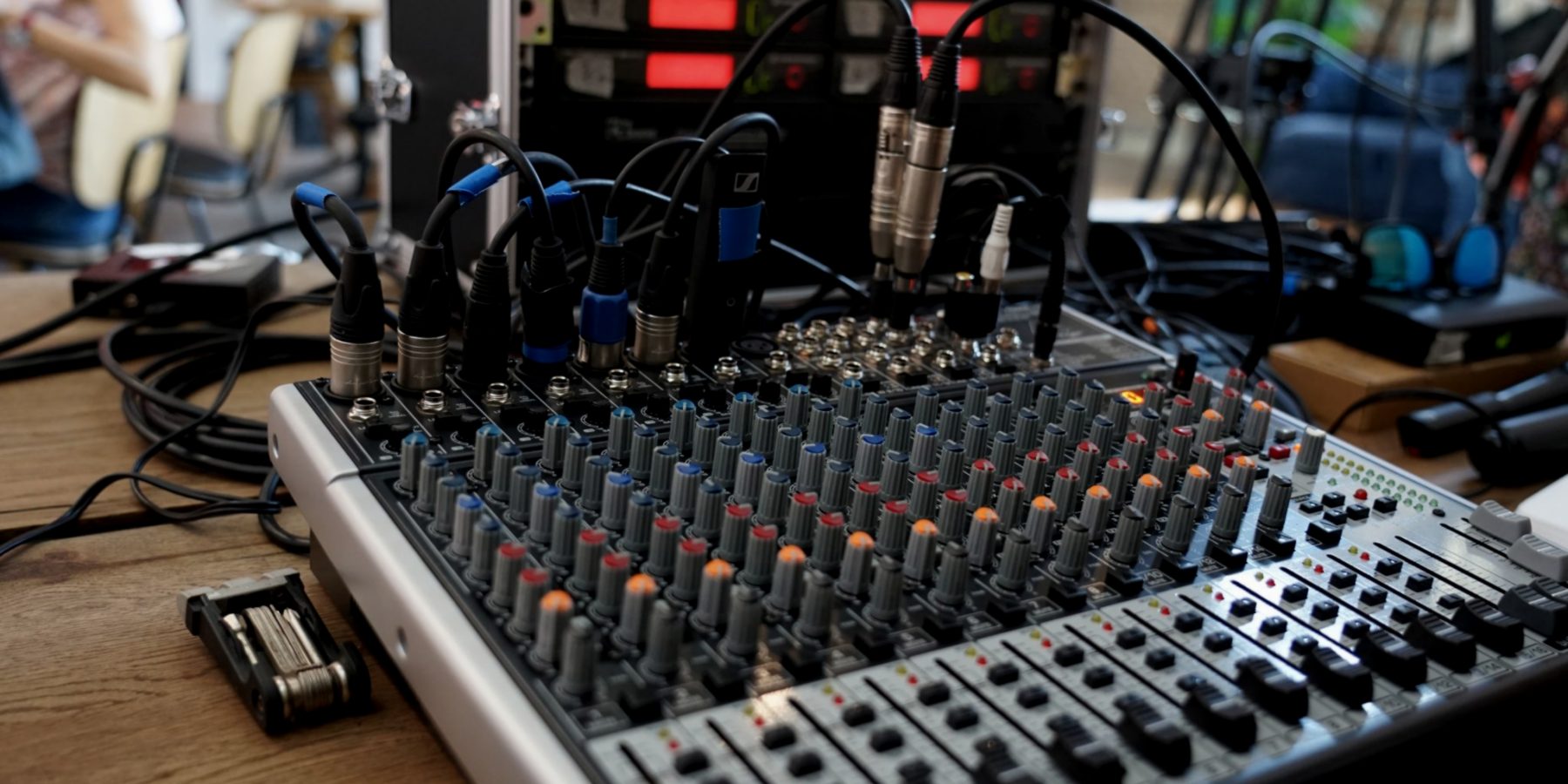 Audio mixing console in a listening room